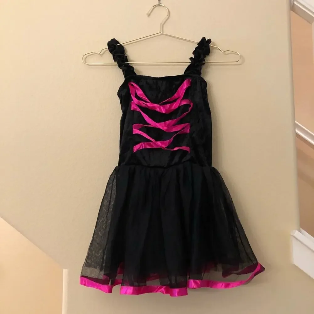 Rubie’s witch costume dress black crushed velvet pink ribbon trim *dress only* - Picture 1 of 5